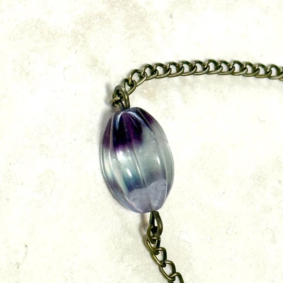 2/$20, Rainbow Fluorite Short Necklace, Genuine Gemstone Pendant & Bronze Chain - Picture 8 of 12